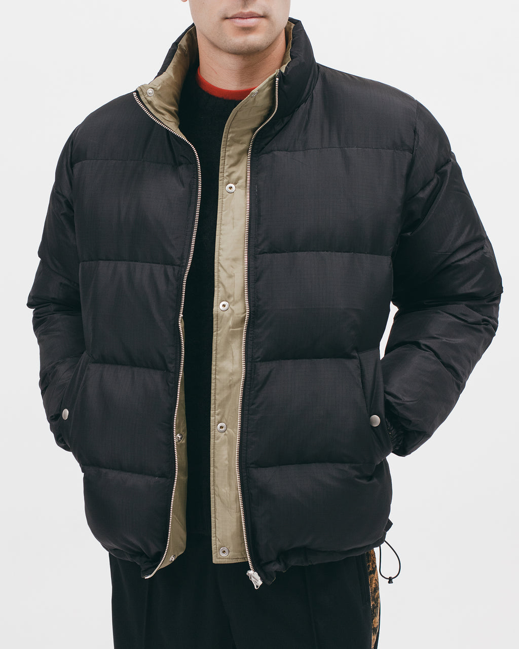REVERSIBLE PUFFER JACKET - BLACK / MOSS（2803）