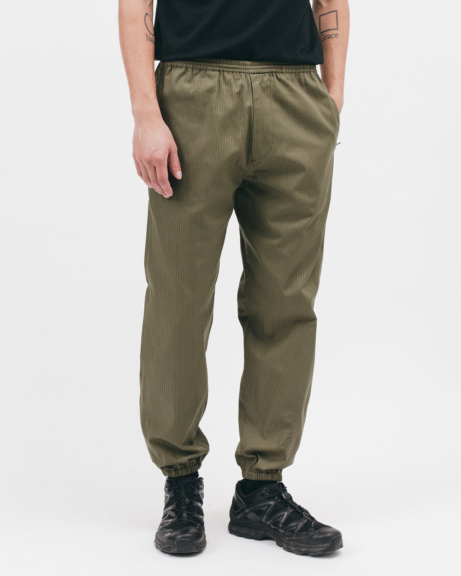 ELASTIC TRACK TROUSER - OLIVE GRID(2824)