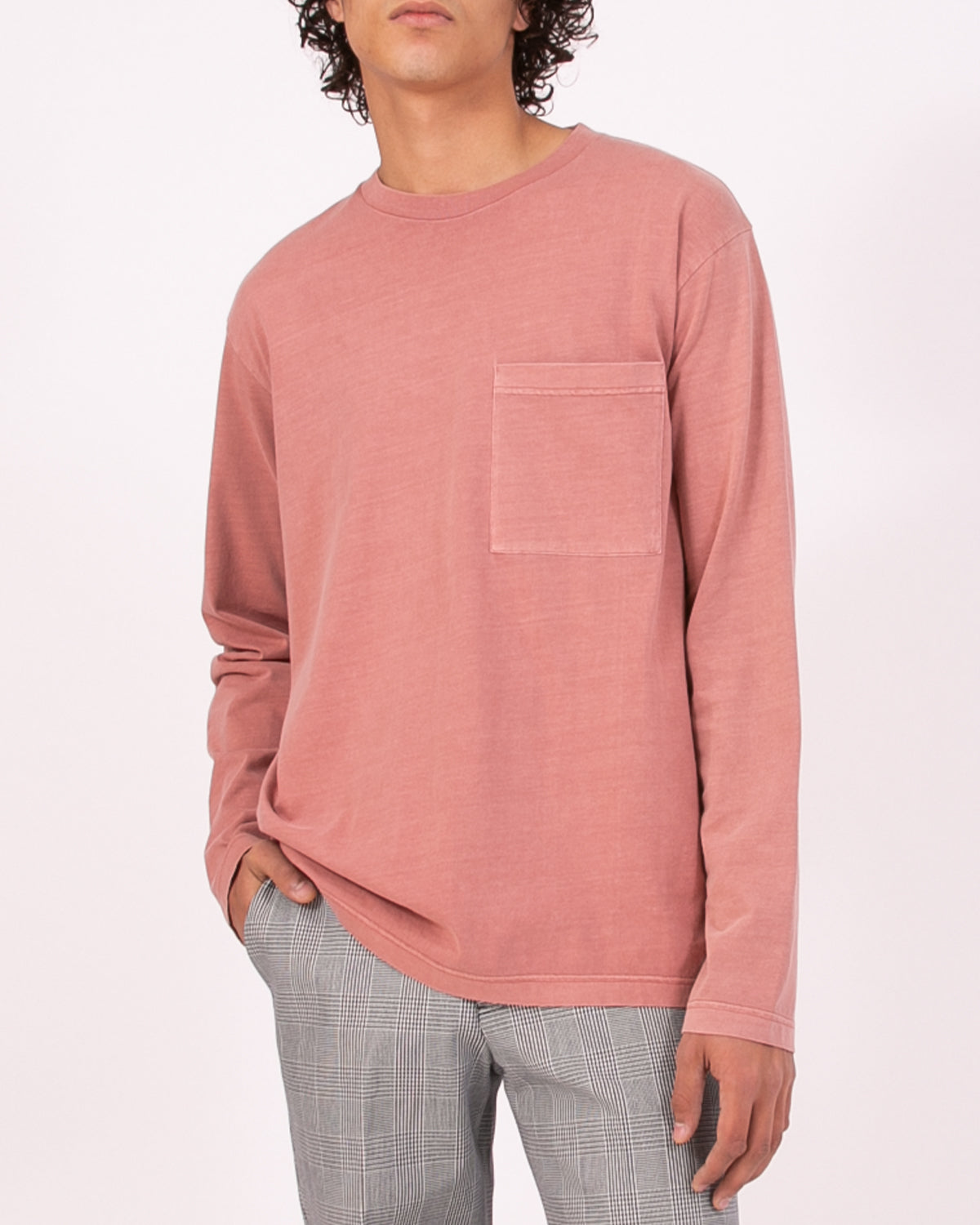 NATURAL DYED BLOCK LS JERSEY - BRICK(3233)