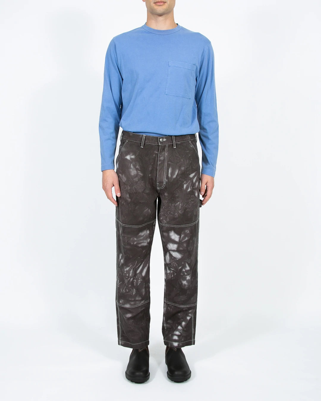 OVER DYED DOUBLE KNEE TROUSER - SMOKE MIST(3321)