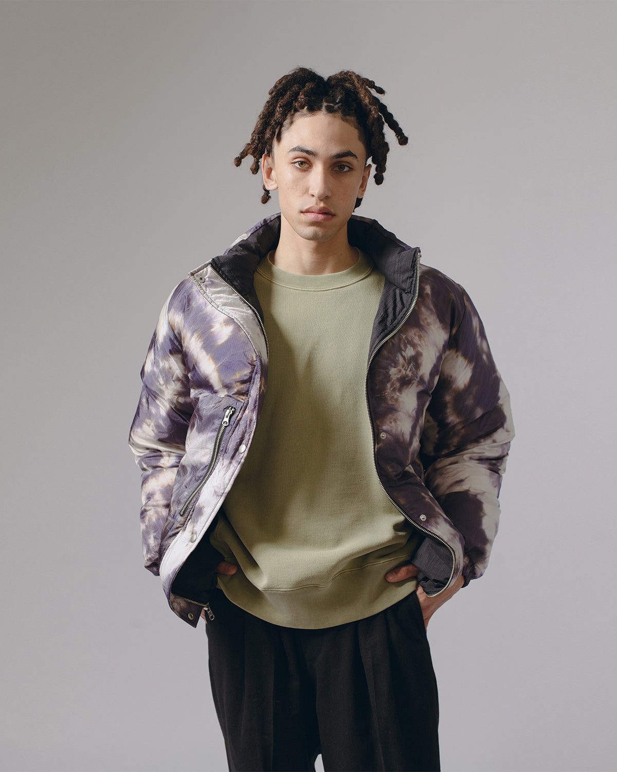 REVERSIBLE PUFFER JACKET - BLACK / PURPLE ASH DYED(3103)