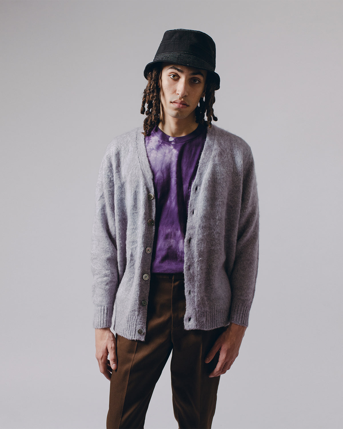 MOHAIR DYED CARDIGAN - PURPLE ASH DYED(3131)